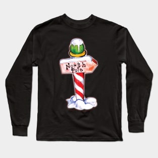 North pole sign in watercolor Long Sleeve T-Shirt